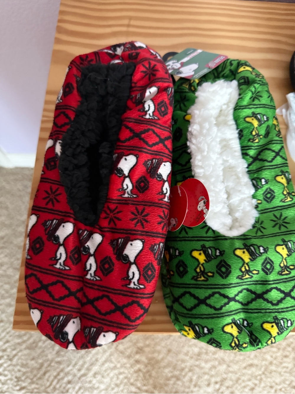 Peanuts Red & Green Snoopy & Woodstock Holiday Slippers